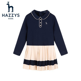 哈吉斯（HAZZYS）品牌童装女童连衣裙春新款柔软舒适罗马布青春减龄女童连衣裙 藏蓝色 165