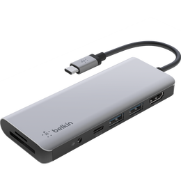貝爾金（BELKIN） type-c七合一擴展塢100W PD供電 筆記本電腦拓展 HDMI投屏TF/SD讀卡適用于iPhone 15全新iPad Pro 經(jīng)典款