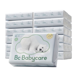 bc babycare熊柔巾 超柔婴儿纸巾新生儿宝宝保湿柔纸巾乳霜云柔抽纸巾 3层 80抽 24包 【大规格】