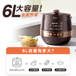 美的（Midea）电压力锅高压锅电饭煲一键排气家用智能大容量电饭锅双胆球釜多功能预约定时上盖可拆 【一锅双胆】3-10人 6L