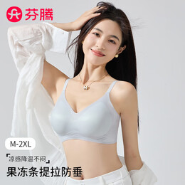 芬腾2件装文胸果冻条上托防下垂轻薄透气舒适无感内衣女薄款透气新款 肤色+蓝色 【热销组合】 M