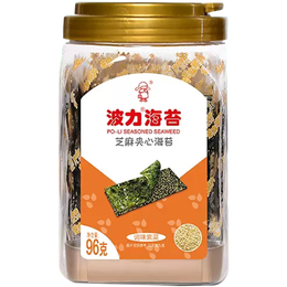 POLI 波力食品 波力海苔休閑零食兒童小吃健康海苔脆即食紫菜脆片芝麻夾心脆罐裝96g