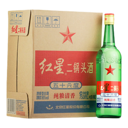 紅星 二鍋頭白酒 綠瓶大二清香型 56度大二750ml*6瓶/白酒整箱