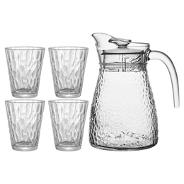 樂唯詩 錘紋玻璃杯家用牛奶杯果汁杯ins水杯簡約茶杯飲料杯子 【錘煉紋】1壺4杯