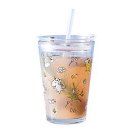 LOVWISH 樂唯詩 玻璃杯吸管杯帶刻度玻璃水杯可愛少女網(wǎng)紅奶茶杯女杯子帶蓋 吸管杯（太空）