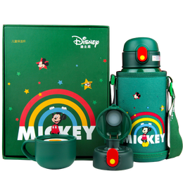 迪士尼（Disney）三盖316儿童保温水杯开学礼盒小学生直饮吸管水壶600ML米奇带杯套