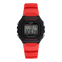 CASIO 卡西歐 手表小方塊防水數顯電子表狂飆安欣同款男女運動手表 紅色W-218H-4B