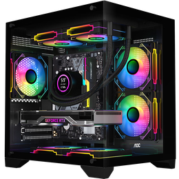 AOCCG391B黑色 游戏电脑主机海景房机箱 双面玻璃/支持MATX主板/240水冷/7风扇位/270°全景/左右分仓