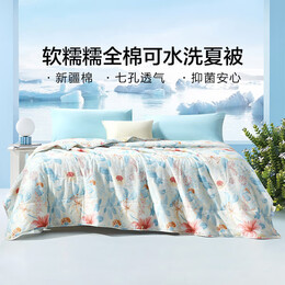 PLUS會(huì)員：FUANNA 富安娜 純棉印花空調(diào)被 七孔抑菌纖維被 3.2斤 203*229cm 綠
