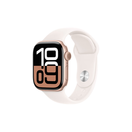 Apple 蘋果 Watch Series 10 智能手表 GPS款 42mm 玫瑰金色 淡桃粉色橡膠表帶 S/M