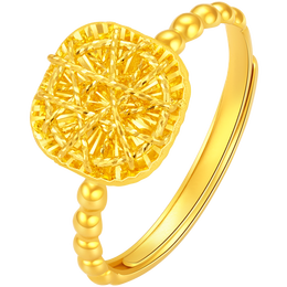 老庙黄金戒指爆闪小方糖足金戒指女款节礼物送女友老婆纪念日求婚 约2.91g