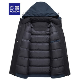 罗蒙（ROMON）羽绒服男翻领短款白鸭绒防寒服秋冬新款男士休闲外套保暖上衣 藏青色 2XL 185(适合145-160斤)