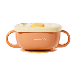 YeeHoO 英氏 寶寶輔食碗套裝 典雅橙+貓咪吸管