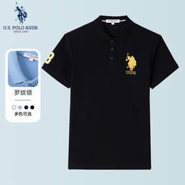 U.S. POLO ASSN.US保罗短袖polo衫男短袖男装夏季半袖纯色商务休闲打底衫透气上衣 黑色 螺纹领020 L 170（115-130斤左右）