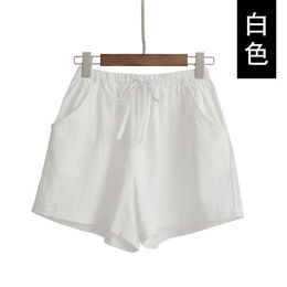 诗莉奥（SHILIAO）棉麻短裤女潮阔腿裤运动短裤家居休闲裤 白色 L （105-120斤）