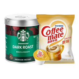 星巴克（Starbucks）黑咖啡0蔗糖低脂经典美式咖啡粉特选研磨精细醇厚 深度罐装*40杯+咖啡伴侣50颗