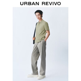 UR2025夏季新款男装简约polo领棉质短袖马球衫UMB450030 卡其绿 XS