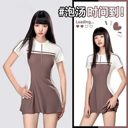 佑游泳衣女款2025连体裙泡温泉连体遮肚女士游泳衣时尚保守显瘦泳装 黑色拼接【独立底裤】 L (建议90-110斤)