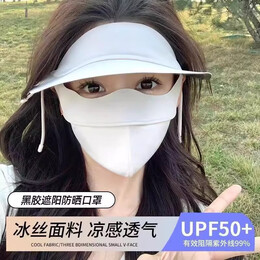 BANILACOO黑胶帽檐冰丝面罩全脸防晒女夏季户外骑车大帽檐立体遮阳口罩N262 浅灰色 1个