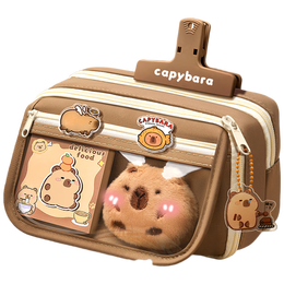 舒星卡皮巴拉笔袋小学生女孩高颜值大容量文具盒初中生一年级儿童简约铅笔盒透明文具袋套装女生男孩