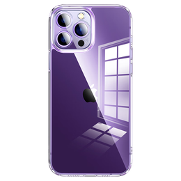 閃魔 適用iphone14promax系列手機殼 蘋果玻璃保護(hù)套 鏡頭全包透明防摔超薄硬殼純色簡約男女款 蘋果14ProMax【全透明】瓷晶玻璃