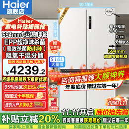 海尔（Haier）【新品小红花2.0】516升电冰箱594mm超薄零嵌入式60cm以内十字对开T型四开门抗菌净味国家补贴20% BCD-516WGHTDB9GPU1白色丨咨询有礼