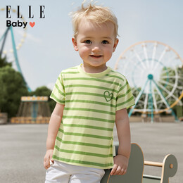 ELLE BABY儿童T恤条纹棉透气幼中大童夏装T恤短袖上衣 粉色条纹 80码
