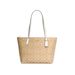COACH 蔻馳 女士單肩托特包 4455 IMDQC 淺卡其/白色 中號(hào)