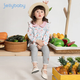 JELLYBABY宝宝春装两件套婴儿春秋儿童碎花衣服5女童套装2024新款 米白 100