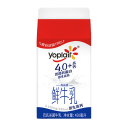 PLUS會(huì)員：yoplait 優(yōu)諾 4.0g乳蛋白 全脂高溫殺菌乳 450ml*3盒