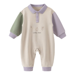 乖奇熊婴幼儿纯棉抓绒连体衣秋冬季保暖宝宝哈衣爬服撞色polo衫 玛瑙灰/青青果蔬 66cm