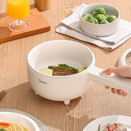美的（Midea）电煮锅 家用多功能小煮锅 宿舍学生锅智能电锅小功率电热火锅泡面锅 蒸煮一体不粘锅 【1.6L带蒸笼】XZ20M2-702