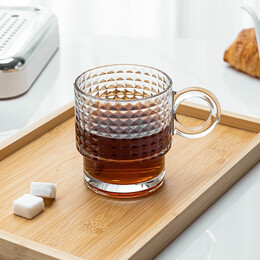 乐唯诗（NERVISHI）墨绿原色玻璃杯网红款水杯叠叠杯茶杯啤酒杯饮料杯子 乐雅叠叠杯【晶格透明】 300ml 2只