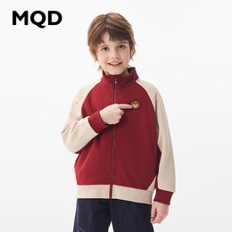 马骑顿（MQD）童装男大童24春学院风潮酷休闲撞色拼接立领外套 中国红 110