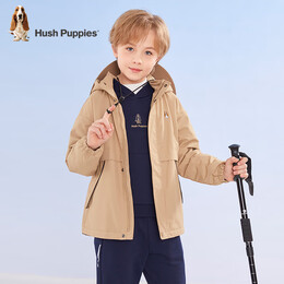 Hush Puppies 暇步士 童裝兒童男大童冬季時尚休閑百搭加厚風衣外套 暖卡其A款 140cm