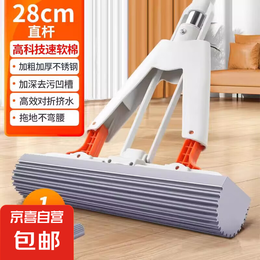 【全网低价】新款海绵胶棉拖把对折挤水家用免手洗懒人墩布一拖净 28cm对折单挤水拖把+2个替换棉头
