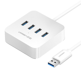 绿联 USB3.0分线器 高速4口HUB扩展集线器分支器 台式机笔记本电脑一拖四转换器带电源接口 【USB3.0】1.5米-30221 白色