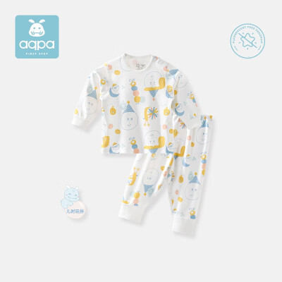 aqpa【8色可选】婴儿内衣套装纯棉衣服秋冬男女宝宝睡衣儿童秋衣秋裤(适合20℃左右) 白底儿时玩伴 100cm