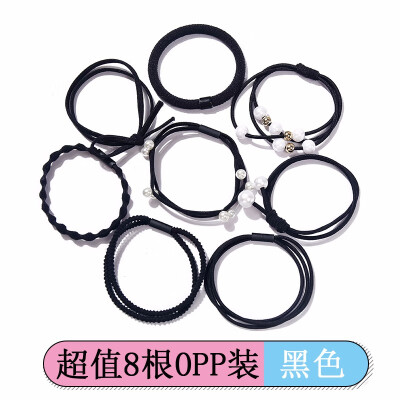 美丽义饰 头绳女ins网红橡皮筋扎头可爱发圈简约网红皮套发绳森系韩国头饰 黑色8根装