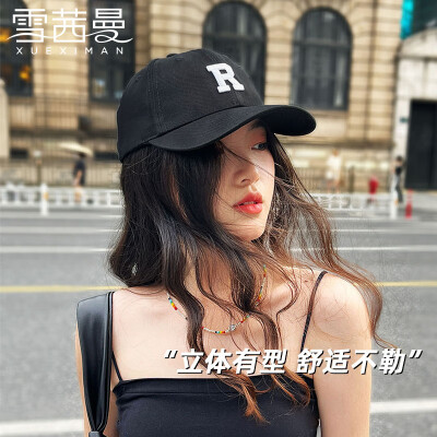 雪茜曼R字母软顶棒球帽女春秋韩版简约显脸小显瘦 百搭运动休闲ins鸭舌帽男女潮 黑色 均码