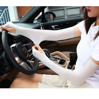 琛玥冰袖女防晒袖套夏季骑行开车手袖护臂冰爽冰丝女男套袖套CY16 白色 套指3双装