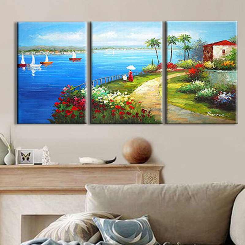 乐逸 手绘油画装饰画客厅风景画餐厅壁画挂画沙发背景墙墙画地中海