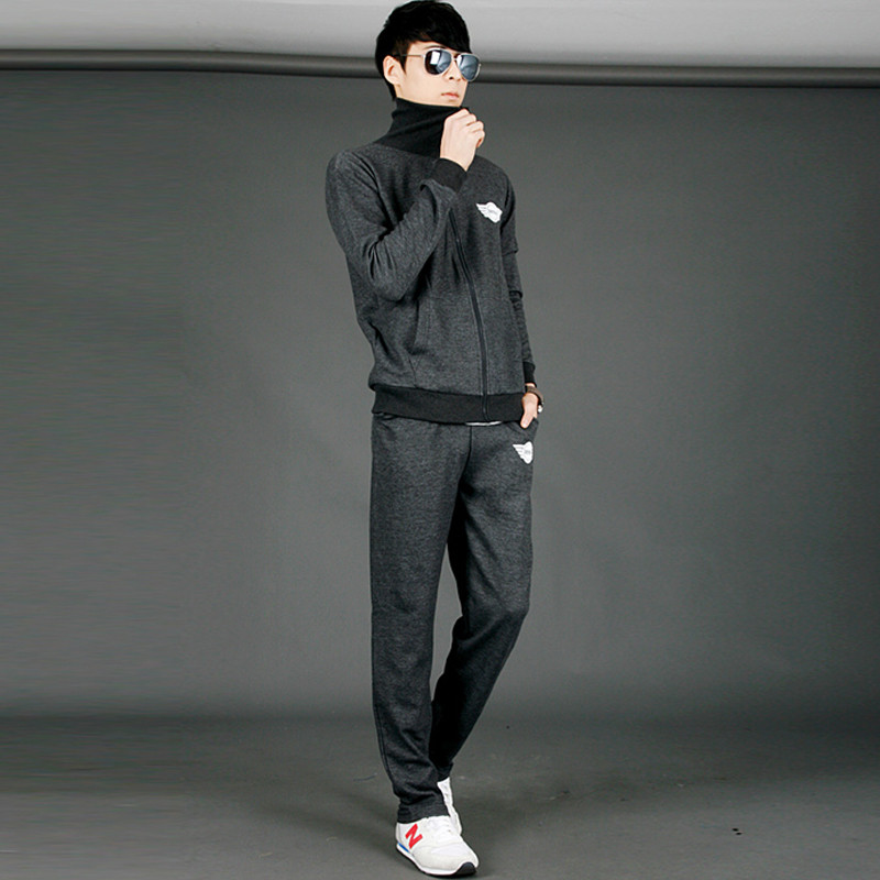 修身时尚运动套装男式休闲套装拉绒卫衣运动服男潮款317-b245 深灰色