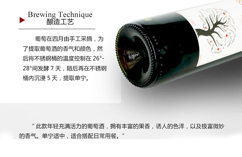 1919酒类直供 幸福树干红葡萄酒750ml 智利干