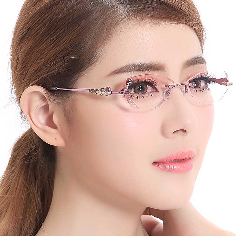 卡洛弗kalove近视眼镜女无框眼镜架 切边眼镜成品 含镜片可镶钻 镜架