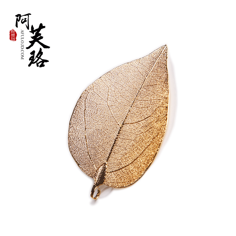 阿芙珞 金箔天然树叶项链吊坠 金叶子项链吊坠 祈福金叶项链天然树叶