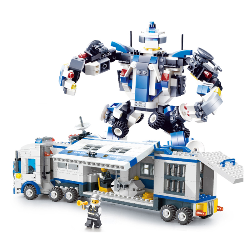 杰星jie-star乐高益智城市警察局军事积木变型机