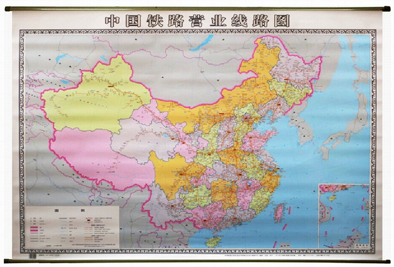 中国铁路营业线路地图 中国行政区划地图 1.5米x1.