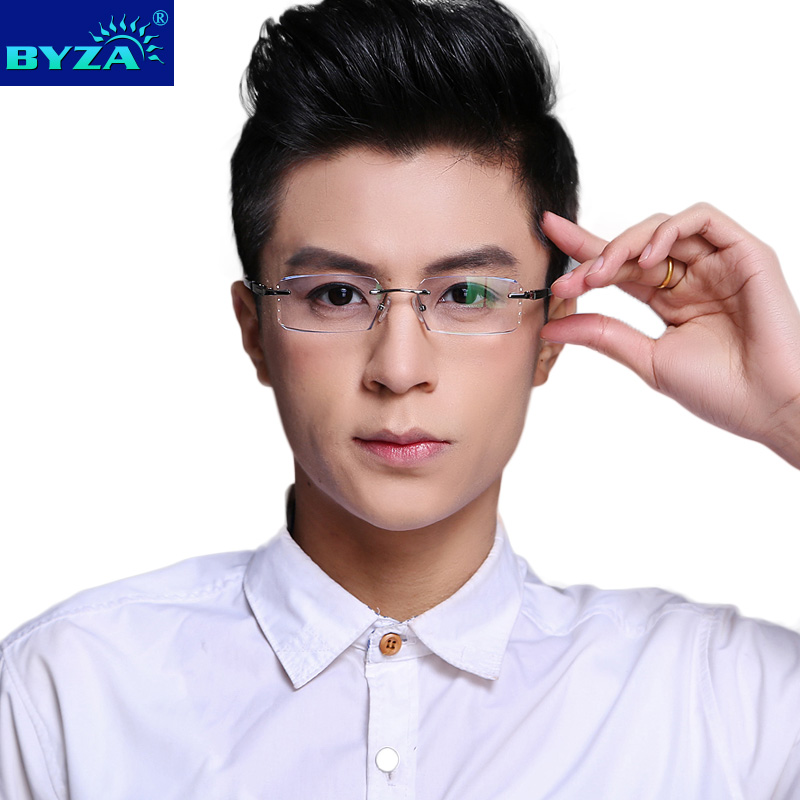 byza2015无框眼镜配男士成品近视眼镜图片