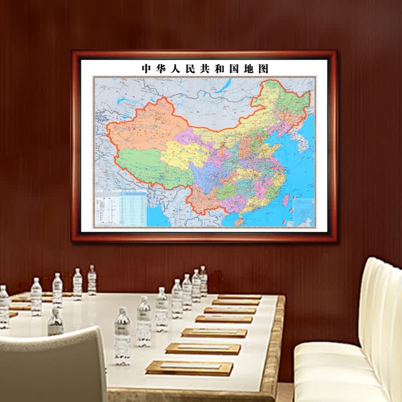 良木2015超大中国地图装饰画世界地图挂画新版中文版有框壁画办公室 a